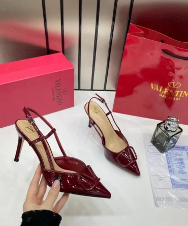 Valentino Premium Heels Vlogo Patent Leather Slingback Red