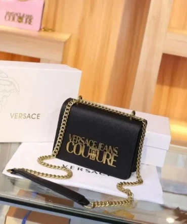 Versace Jeans Couture Saffiano Lock Crossbody Bag With OG Gift Box & Dust Bag (Black - 523)