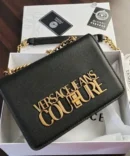 Versace Jeans Couture Saffiano Lock Crossbody Bag With OG Gift Box & Dust Bag (Black - VA029)
