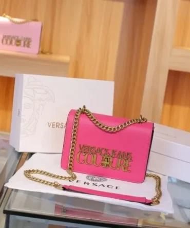 Versace Jeans Couture Saffiano Lock Crossbody Bag With OG Gift Box & Dust Bag (Pink - 526)