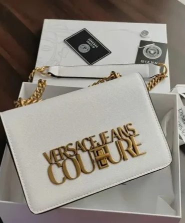 Versace Jeans Couture Saffiano Lock Crossbody Bag With OG Gift Box & Dust Bag (White - VA029)