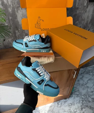 Virgil Abloh Iconic LV Trainer Sneaker Blue With Double Box Made In Italy