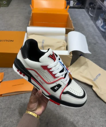 Virgil Abloh Iconic LV Trainer Sneaker Red White With Double Box Made In Italy