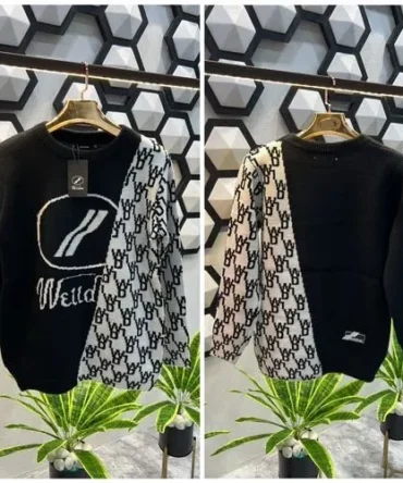 WELLDONE WD1 Graphic Mix Logo Printed Premium Black Sweater