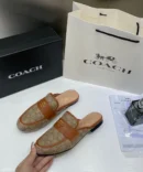 WMN Coach Premium Gold Leather Brown Slip On Mules Sandal