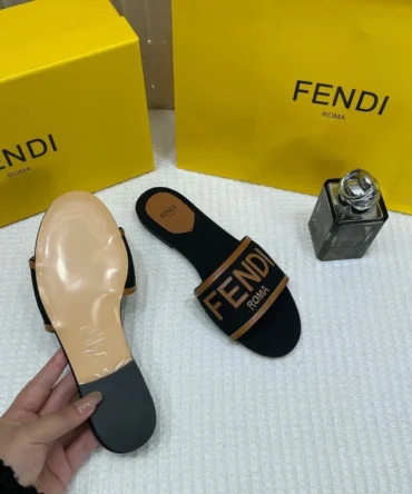 WMN Fendi Premium Roma Velvet FF Flat Slide Sandals Black