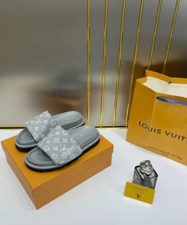 WMN Louis Vuitton Premium LV Slide Gray White with Original Box