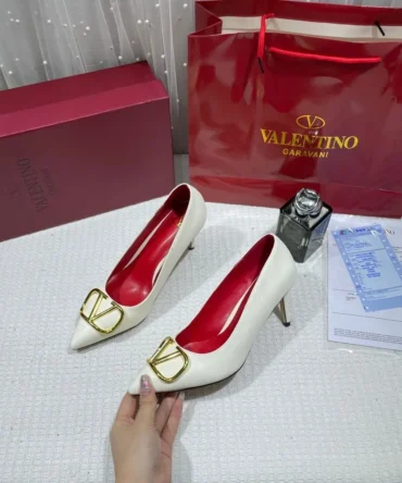 WMN Valentino Premium V-Logo White Signature Slides