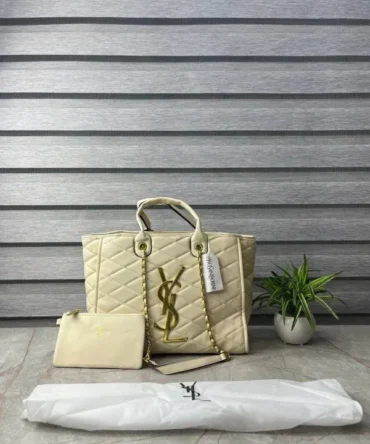 Yves Saint Laurent (YSL) Cowhide Tote Bag With Small Wallet & Dust Bag