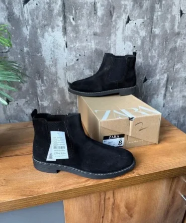 Zara Chelsea Boots Black Suede Shoes