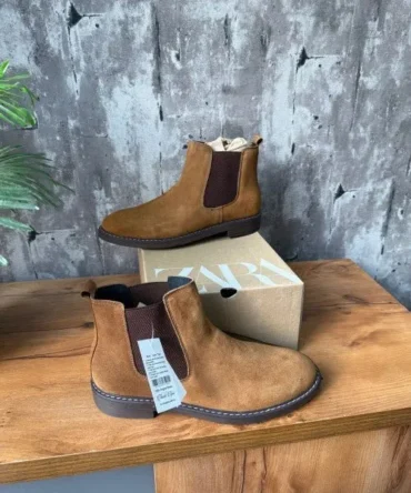 Zara Chelsea Boots Brown Suede Shoes