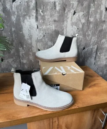 Zara Chelsea Boots Grey Suede Shoes