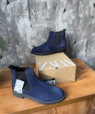 Zara Chelsea Boots Navy Suede Shoes