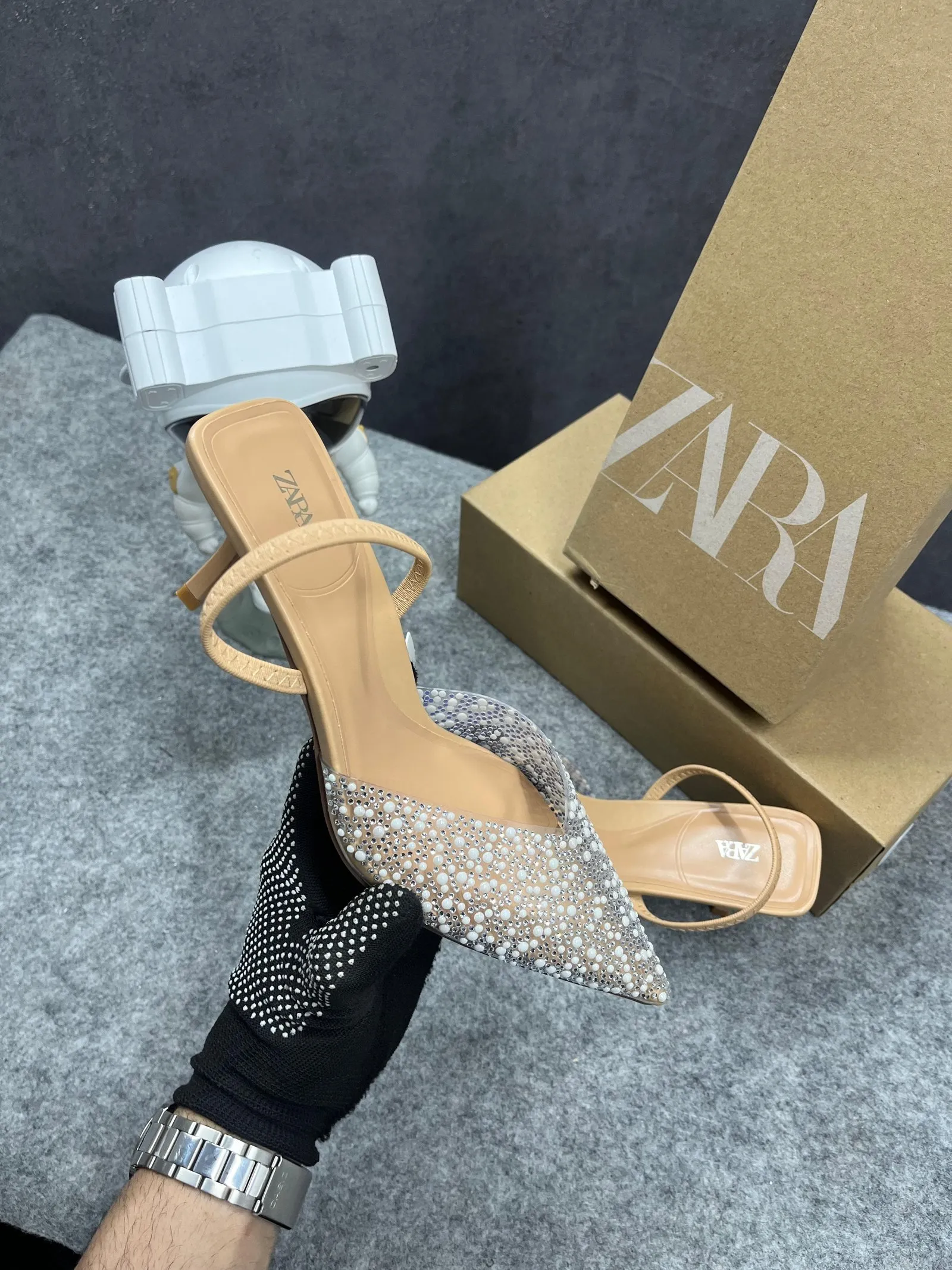Zara Pearl Jewel Heels High Quality With Original Box & Dust Bag