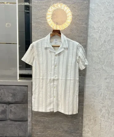 Zara White Stripes Premium Half Shirt