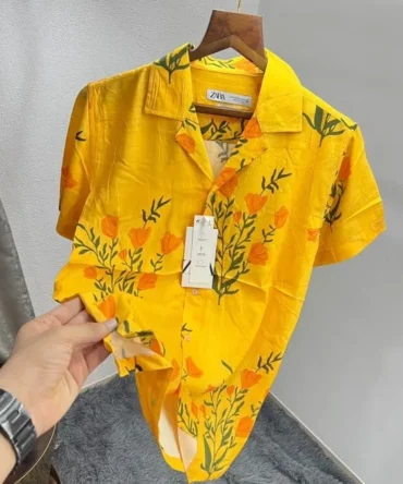 Zara Yellow All Over Printed Premium Half Shirt